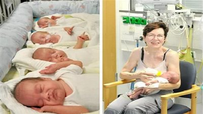 جدة ألمانية تغادر المستشفى بأربعة توائم أنجبتهم بصحة جيدة (صور)