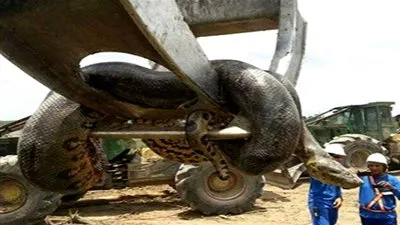 عمال بناء يصطادون أفعى ضخمة طولها 10 أمتار (فيديو)