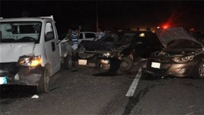 عاجل.. مصرع 4 أشخاص وإصابة 11 آخرين في حادث تصادم 13 سيارة بالمنيا
