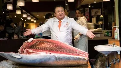 سمكة تونة عملاقة تزن 212 كيلو جرامًا تم بيعها داخل مزاد  بـ ‏74 مليون !