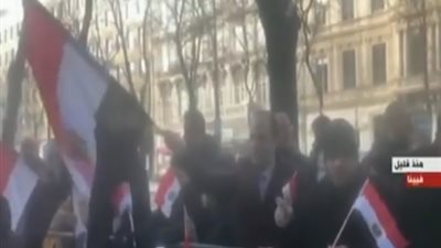 شاهد.. الجالية المصرية في النمسا تحتشد أمام مقر إقامة السيسي في فيينا