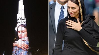 صورة رئيسة وزراء نيوزيلندا على أطول مبنى بالإمارات