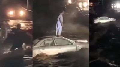 لحظات تحبس الأنفاس لعملية إنقاذ مواطن احتجزته السيول بعسير