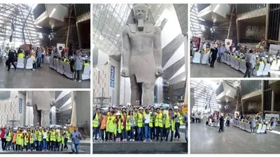 شاهد.. أولى الرحلات المدرسية تصل إلى المتحف المصري الكبير