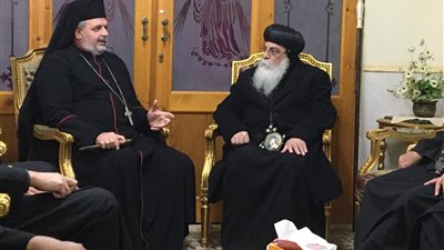 الأنبا توماس يستقبل أسقف أكتوبر وأوسيم للأقباط الأرثوذكس للتهنئة بالعيد 
