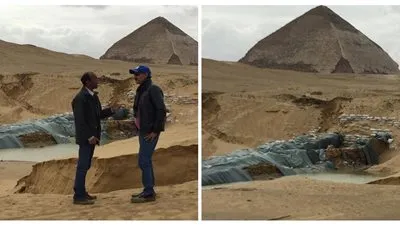 مساعد وزير الآثار يتابع أعمال شفط مياه الأمطار بدهشور وميت رهينة