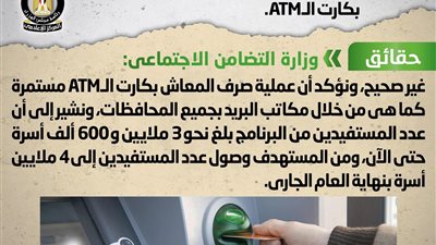 الحكومة تكشف حقيقة إيقاف صرف معاش تكافل وكرامة بكارت الـATM 