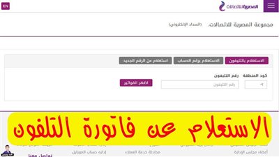 معرفة فاتورة التليفون الارضي عبر موقع الشركة المصرية للاتصالات بكود المحافظة