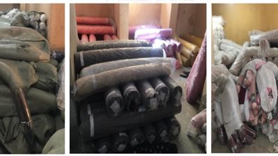 ضبط شخص لإدارته مخزن بدون ترخيص وحيازته أقمشة مستوردة مجهولة المصدر  بالسلام