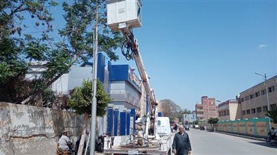 صيانة كشافات أعمدة الإنارة بمركزي الشهداء وسرس الليان بالمنوفية