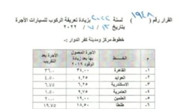 تعرف على تعريفة الركوب الجديدة في مركز كفر الدوار بالبحيرة