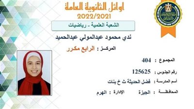 الحاصلة على المركز الرابع مكرر علمي رياضة: 