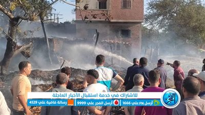 السيطرة على حريق هائل التهم حظيرة ماشية في قرية بالمنوفية (صور)