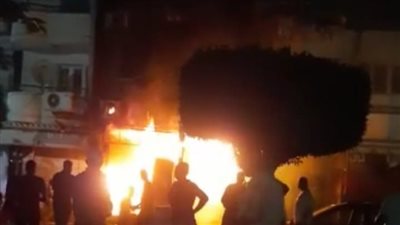 حريق بمحلات أسفل برج سكنى أمام مبنى محافظة السويس دون خسائر فى الأرواح