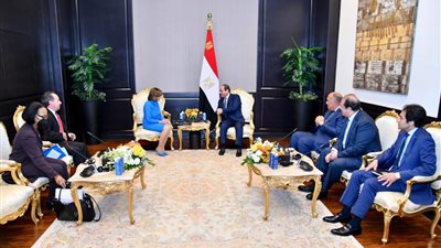 بالصور.. تفاصيل استقبال الرئيس السيسي لرئيسة مجلس النواب الأمريكي