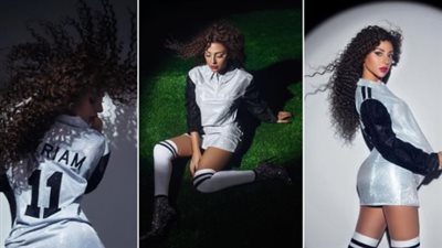 رقم 11.. ميريام فارس بزي كرة القدم في جلسة تصوير أغنية كأس العالم