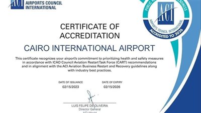حصول مطار القاهرة على شهادة الاعتماد الصحي من مجلس المطارات العالمي 