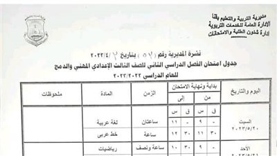 اعتماد جداول امتحانات المرحلتين الابتدائية والإعدادية بمدارس قنا