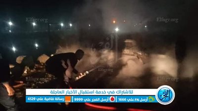 نجاة سائقين تفحمت سيارتهما عقب تصادهما بالبحيرة (صور)