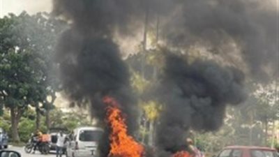 العناية الإلهية تنقذ شاب من حريق دراجة نارية بالتجمع