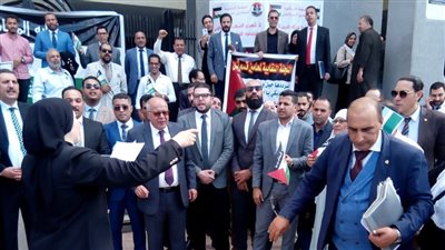 وقفة محاميي الدقهلية أمام مجمع محاكم المنصورة للتضامن مع القضية الفلسطينية 