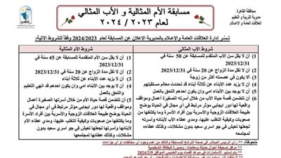 شروط التقديم لمسابقة الأم المثالية والأب المثالي.. استمارة التقديم من هنا