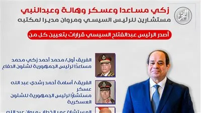 زكي مساعدا وعسكر وهالة وعبد النبي مستشارين للرئيس السيسي ومروان مديرا لمكتبه