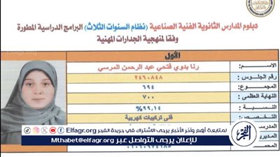 الأولى علي الجمهورية بالدبلومات الفنية: 