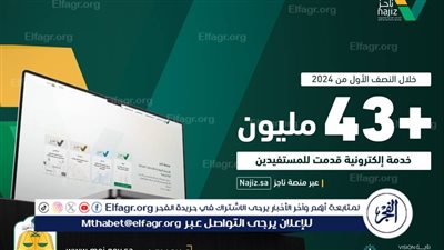 وزارة العدل: 43 مليون خدمة إلكترونية قدمت للمستفيدين عبر «ناجز» خلال النصف الأول من 2024