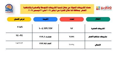 323 مليون جنيه لتمويل المشروعات الصغيرة ومتناهية الصغر بقنا