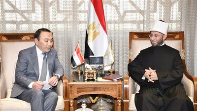 وزير الأوقاف يستقبل سفير كازاخستان بمقر الوزارة بالعاصمة الإدارية الجديدة
