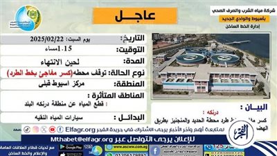 كسر مفاجئ بخط طرد محطة الحديد والمنجنيز بطريق الهضبة بقرية درنكة بأسيوط 