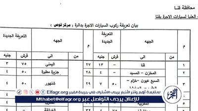 ننشر تعريفة الركوب المقترحة لمركز قوص في محافظة قنا 
