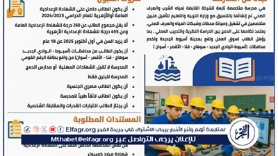 فتح باب القبول بالمدرسة الفنية الثانوية لمياه الشرب والصرف الصحي بأسيوط