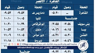 عاجل- السكة الحديد تُعلن تعديل مواعيد عدد من قطارات الصعيد لتحسين الخدمة