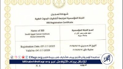 رئيس جامعة أسيوط يُعلن تسجيل لجنة أخلاقيات البحث العلمي بمعهد جنوب مصر للأورام في اللجنة المؤسسية 
