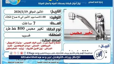 انقطاع المياه عن بعض مناطق حى غرب أسيوط لمدة 7 ساعات 