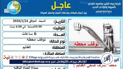 مياه أسيوط تعلن عن ضعف فى المياه بمركز الغنايم