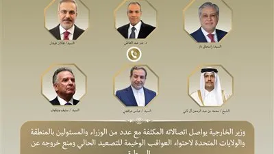 بتوجيهات رئاسية: وزير الخارجية يواصل اتصالاته المكثفة مع عدد من الوزراء والمسئولين بالمنطقة والولايات المتحدة لاحتواء العواقب الوخيمة للتصعيد الحالي ومنع خروجه عن السيطرة